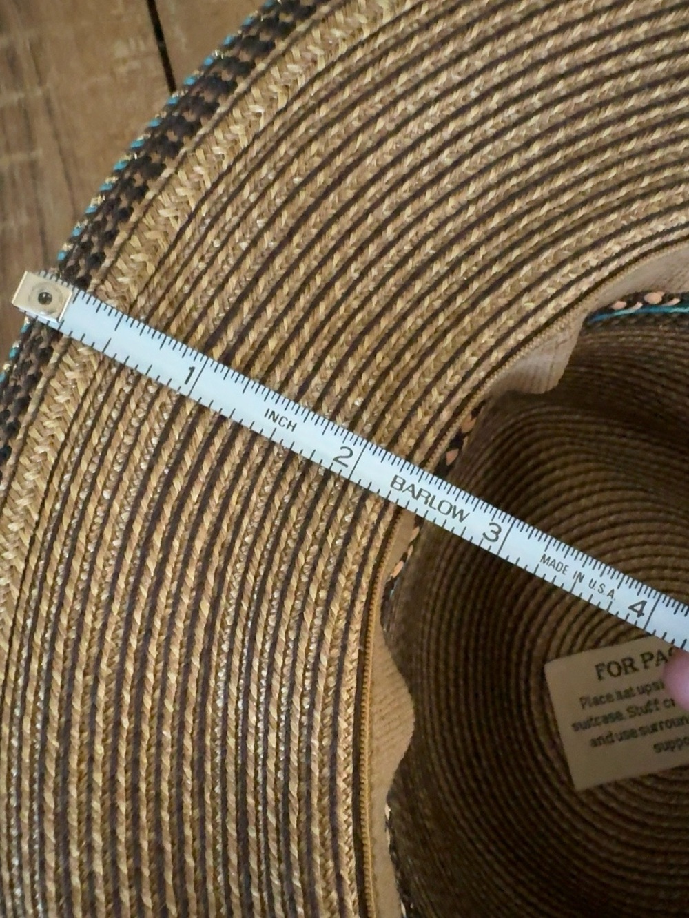 Eric Javits New York Woven Fedora Hat Brown Turquoise Packable - Picture 10 of 10